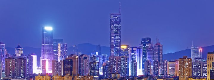 Shenzhen citscape at night , view from hiong kong countryside